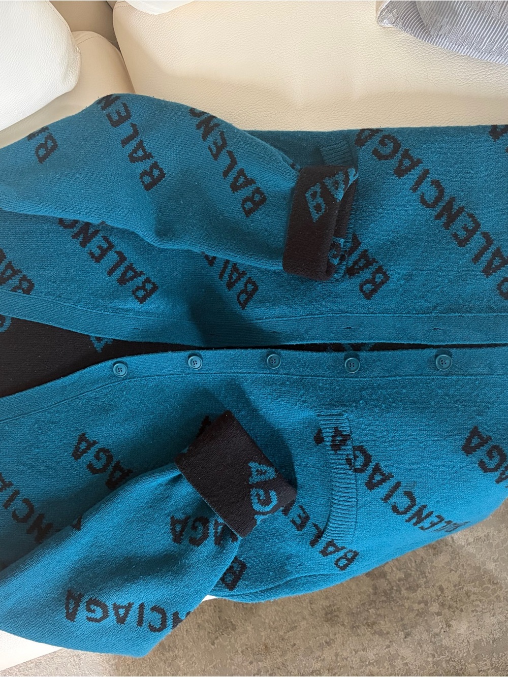 Balenciaga Teal and Black Logo Cardigan - Picture 3 of 7